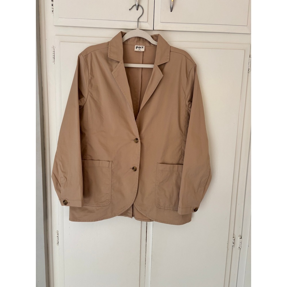 Pact Womens Boulevard Organic Cotton Twill Blazer Jacket Tan Khaki Medium